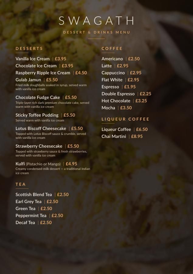 Dessert & Hot Drinks Menu